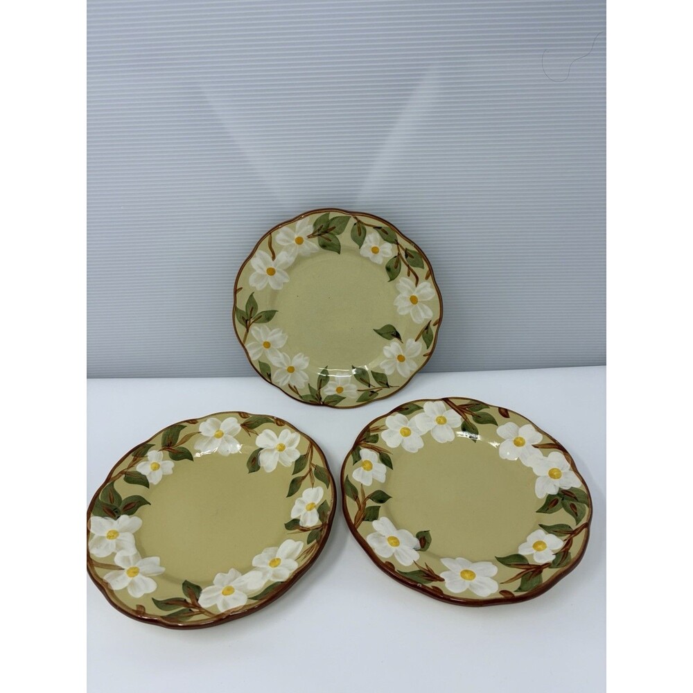 3Vintage Stangl White Dogwood Salad Plate8" Hand Painted Art Pottery Mid Century